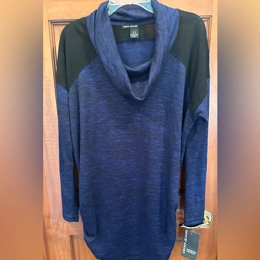 DKNY Jeans Sweater Women XL blue Marled Cowl Neck Pullover Adult Casual. NWT
